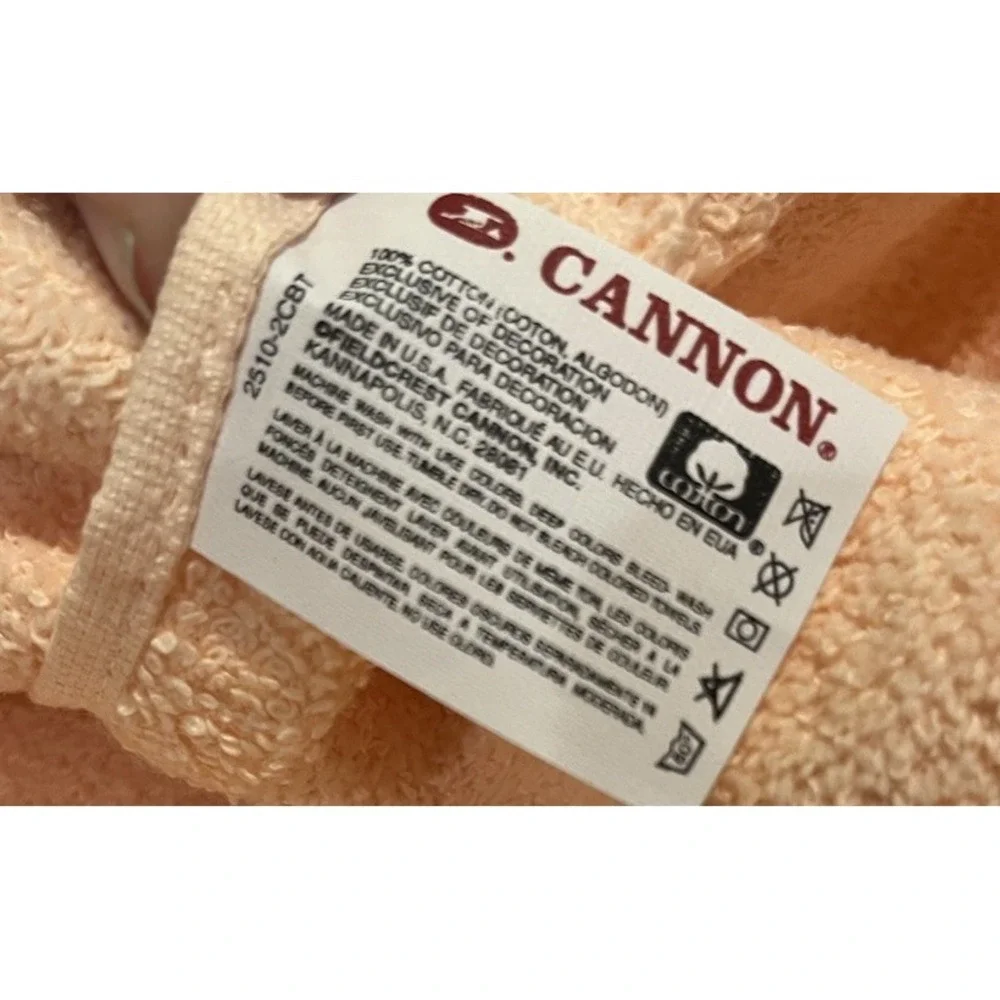 Vtg 3 Pc Cannon Peach Sea Shell Embroidered Bathroom Towel Set‎ Bath/Hand/Wash